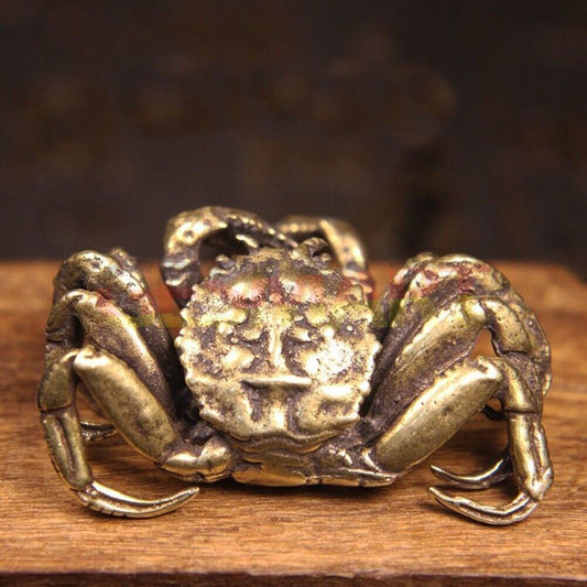 Hand-carved solid copper hairy crab figurine, detailed bronze trinket for collectors.