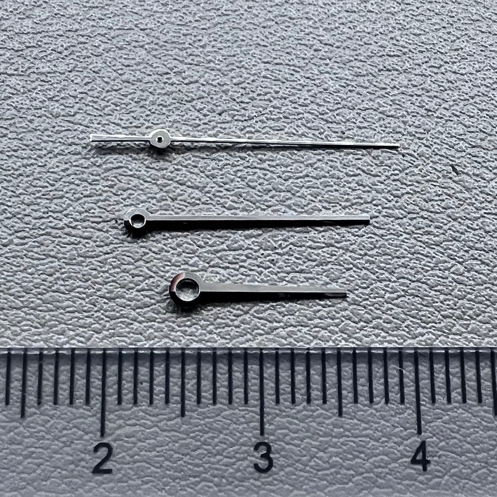 Silver 3 hands for ETA C07.111 movement, no lume, modified design by T086 for watch accessories.