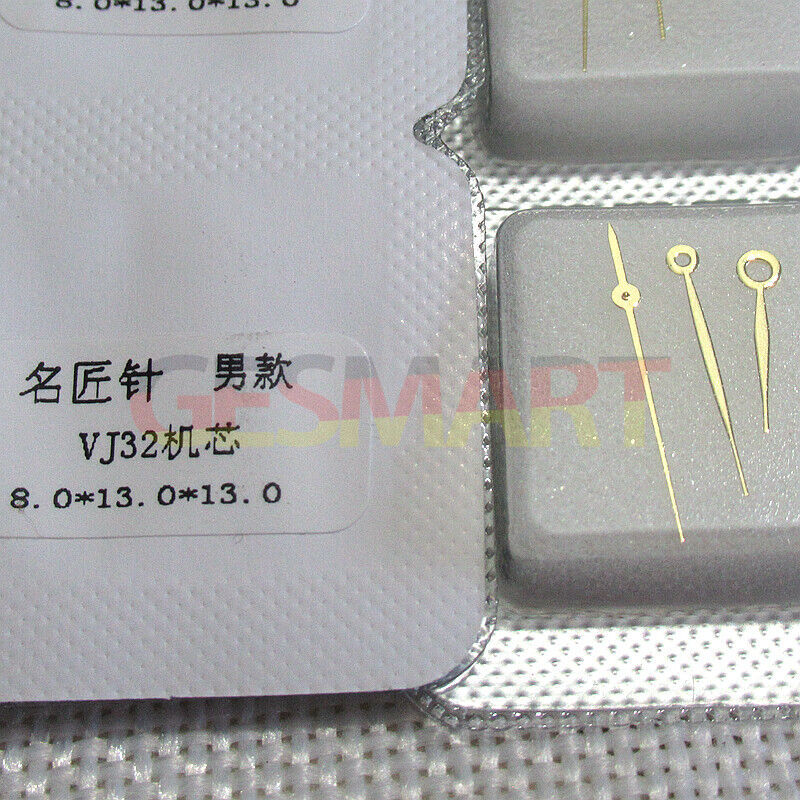 Golden green luminous watch hands for Epson VJ32 movement, 8x13x13mm, Rose Golden finish.