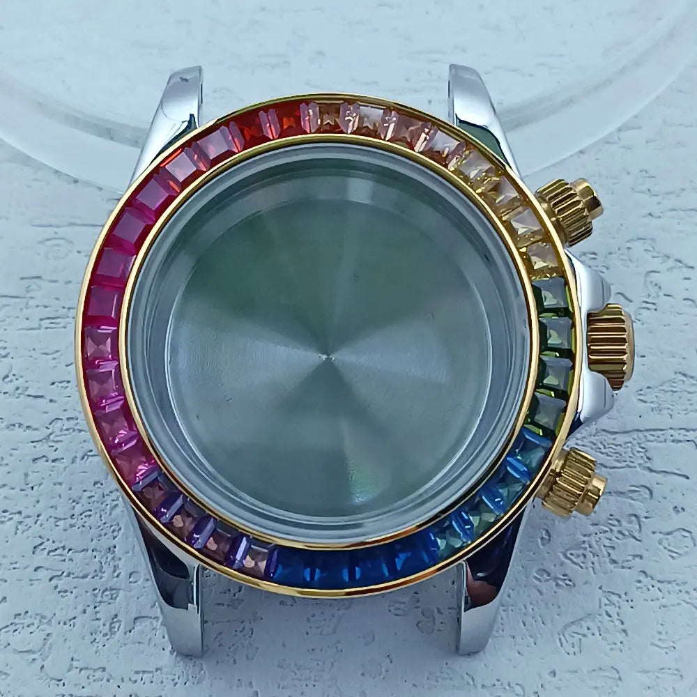 39.3mm Stainless Steel Watch Case Dtn Color Diamond Bezel 20mm Strap for VK63