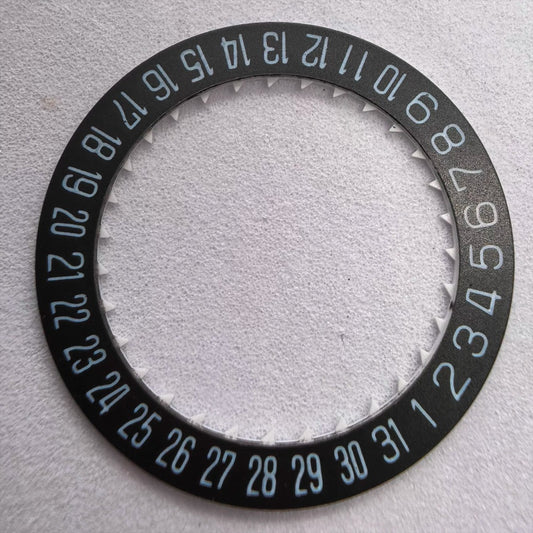 Set of 3 black date disk wheels for Miyota 8200 8215 watch movements, date displayed at 6 o'clock.