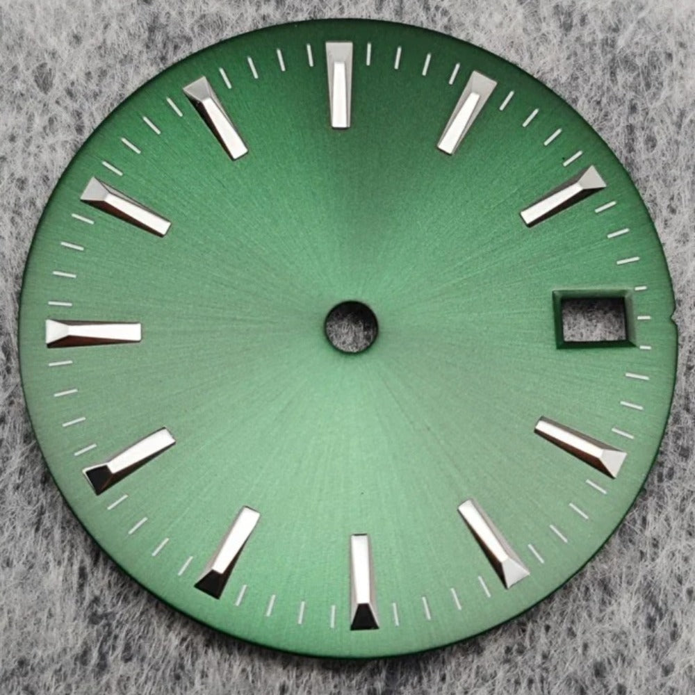 28.5mm Green Watch Dial Modified with Calendar Window Stripes for NH35/364R/7S