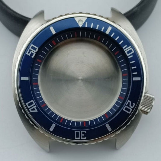 42,5 mm silbernes Uhrengehäuse, blaue Lünette, blauer Ring für NH35 NH36 NH38 NH70