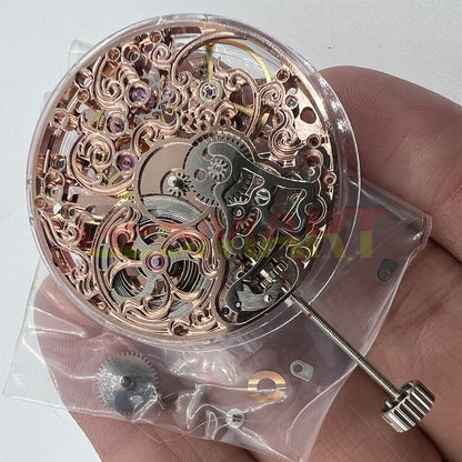 China Made ST3600 6497 watch movement showcasing carved hollow design, manual mechanical hand winding mechanism.