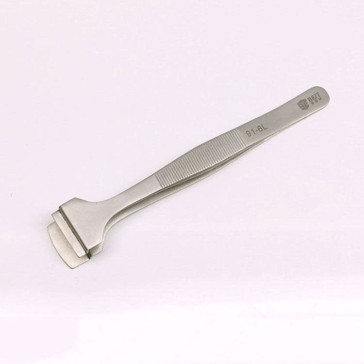 Stainless Steel Wide-Tip Tweezers, matte finish, HRC40+ hardness for precise semiconductor wafer repair.