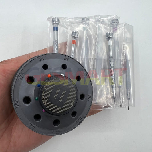 Bergeon 5970 rotating screwdriver set with 9 precision Swiss-made tools for watch repairs