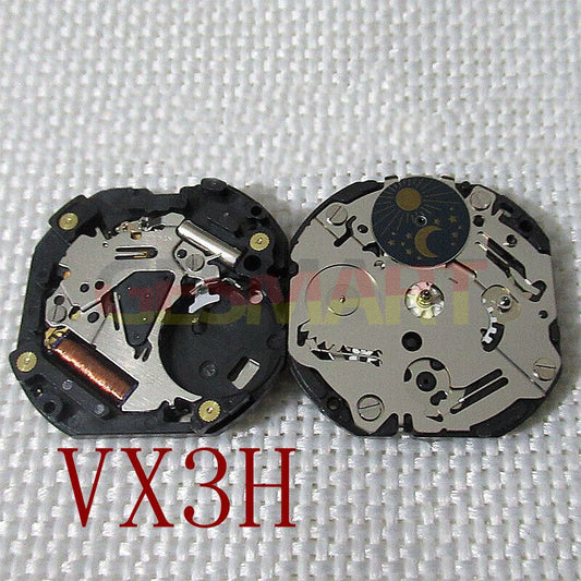 Hattori Epson TMI VX3H quartz watch movement with stem, Japan made, precise timekeeping for watch repairs.