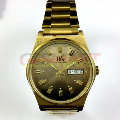 Montre mécanique manuelle fabriquée en usine à Shanghai, cadran marron foncé, double calendrier