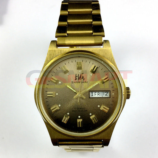 Montre mécanique manuelle fabriquée en usine à Shanghai, cadran marron foncé, double calendrier