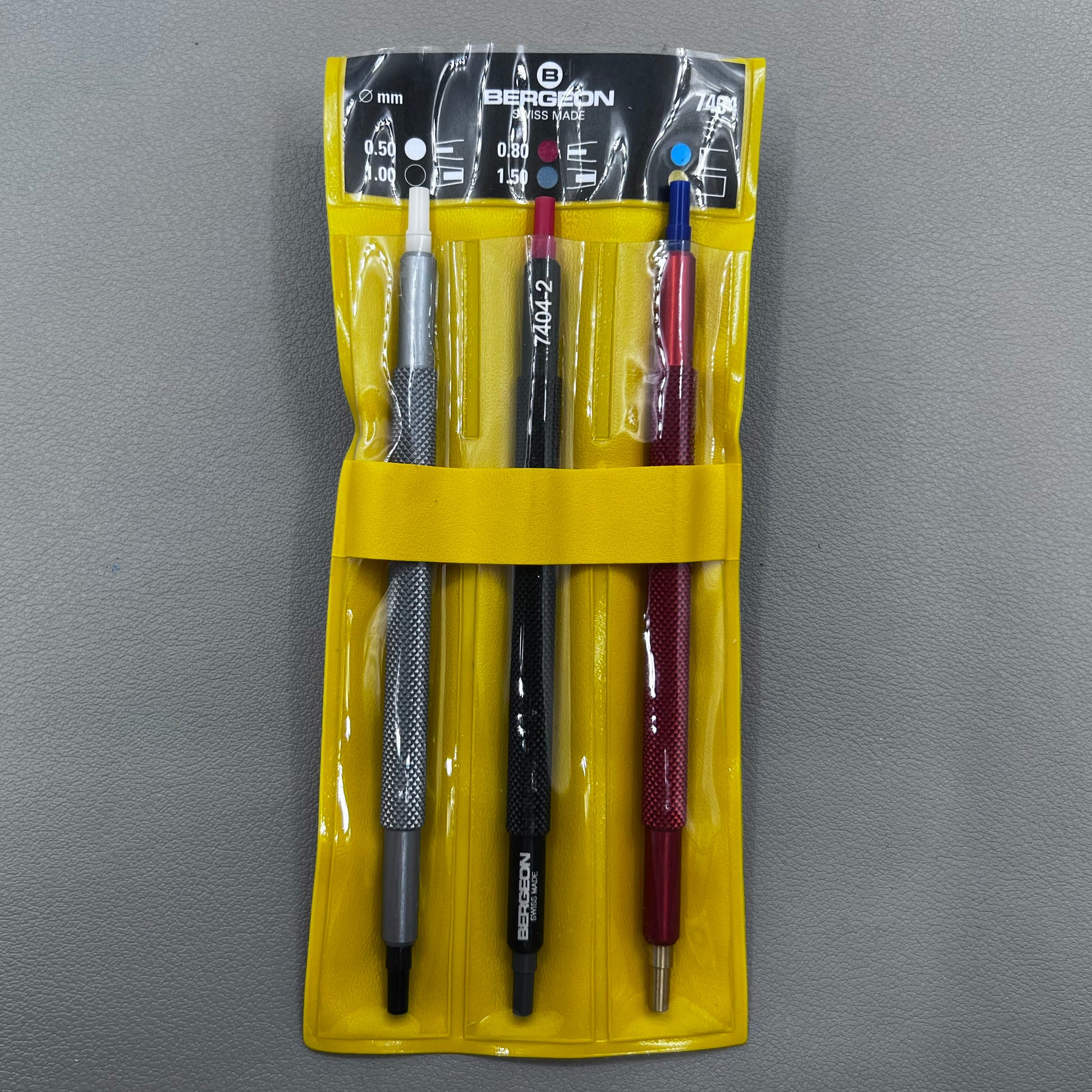 Bergeon 7404 Swiss watch hand fitting tools set, precision tools for watchmakers and repairs.