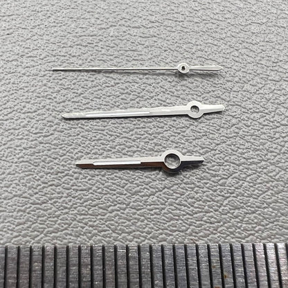 Silver trim watch hands with green luminous tips for ETA 2892, 2846, 2836, 2824 movements.
