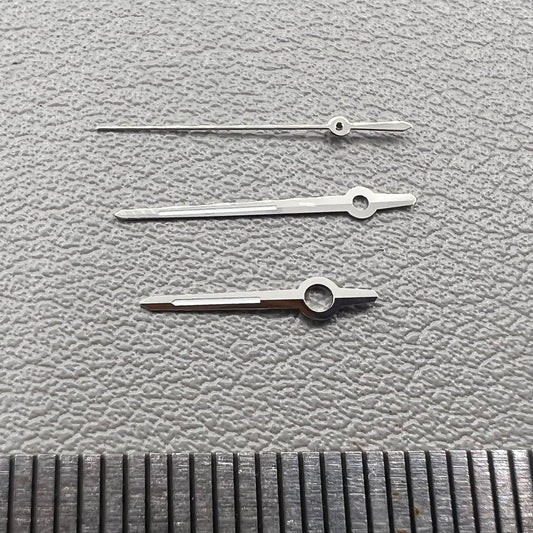 Silver trim watch hands with green luminous tips for ETA 2892, 2846, 2836, 2824 movements.