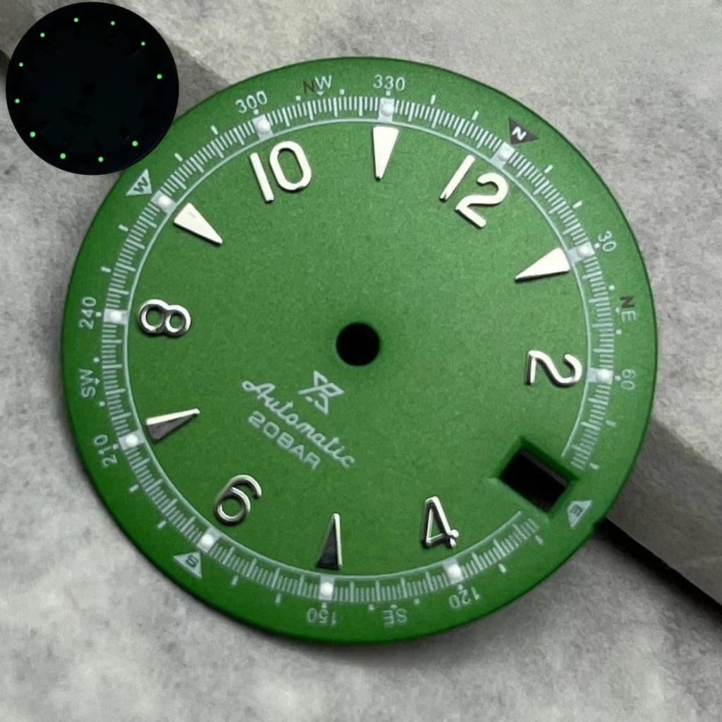 28.5mm Multicolor Watch Dial Date Window Green Luminous Dial Fit NH35/NH36/4R/7S