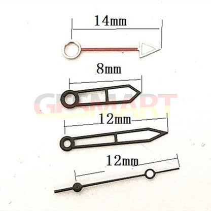 Black trim green luminous hollow watch hands designed for Miyota 8205 movement, enhancing readability and style.