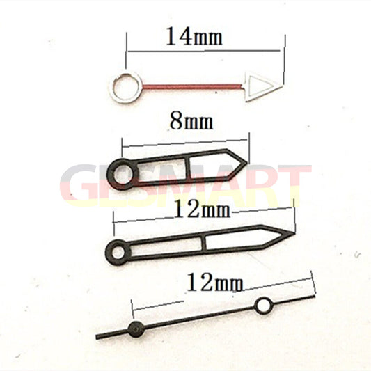 Black trim green luminous hollow watch hands designed for Miyota 8205 movement, enhancing readability and style.