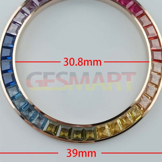 39mm colorful imitation diamond bezel for VK63 watch movement, vibrant accessory enhancing timepiece style.