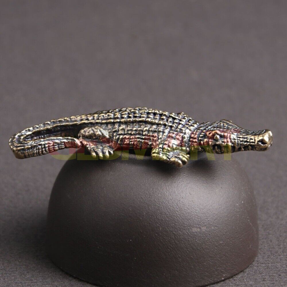 Solid Copper Crocodile Trinket Hand Carved Bronze Model Figurines