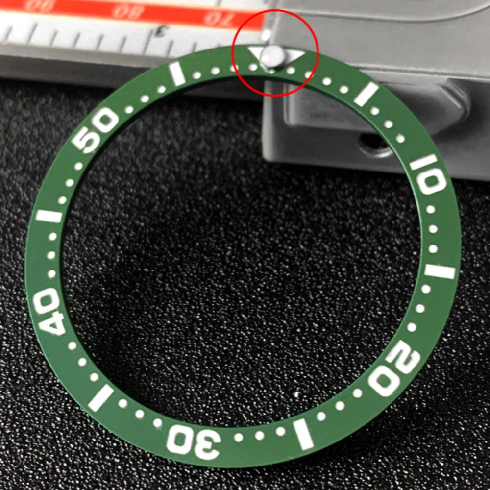 Set of 3 green and blue lume bezel pips 0.9mm for Submariner watch bezels enhancing nighttime visibility.