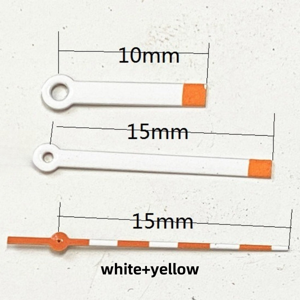White and yellow 15mm watch hands set for Ronda 515 quartz movement, precise timekeeping parts