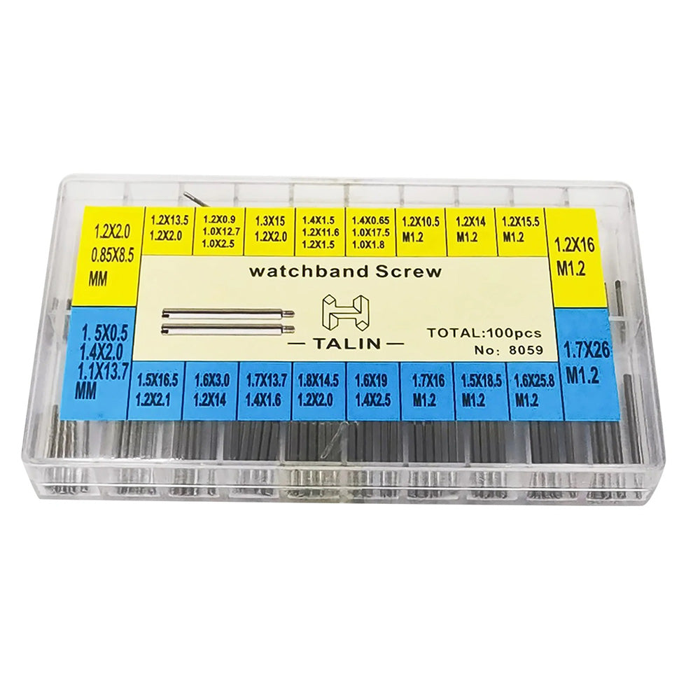 100Pcs stainless steel screws for Rolex watch bands, versatile sizes for strap repair and adjustment.