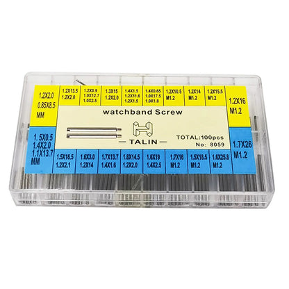 100Pcs stainless steel screws for Rolex watch bands, versatile sizes for strap repair and adjustment.