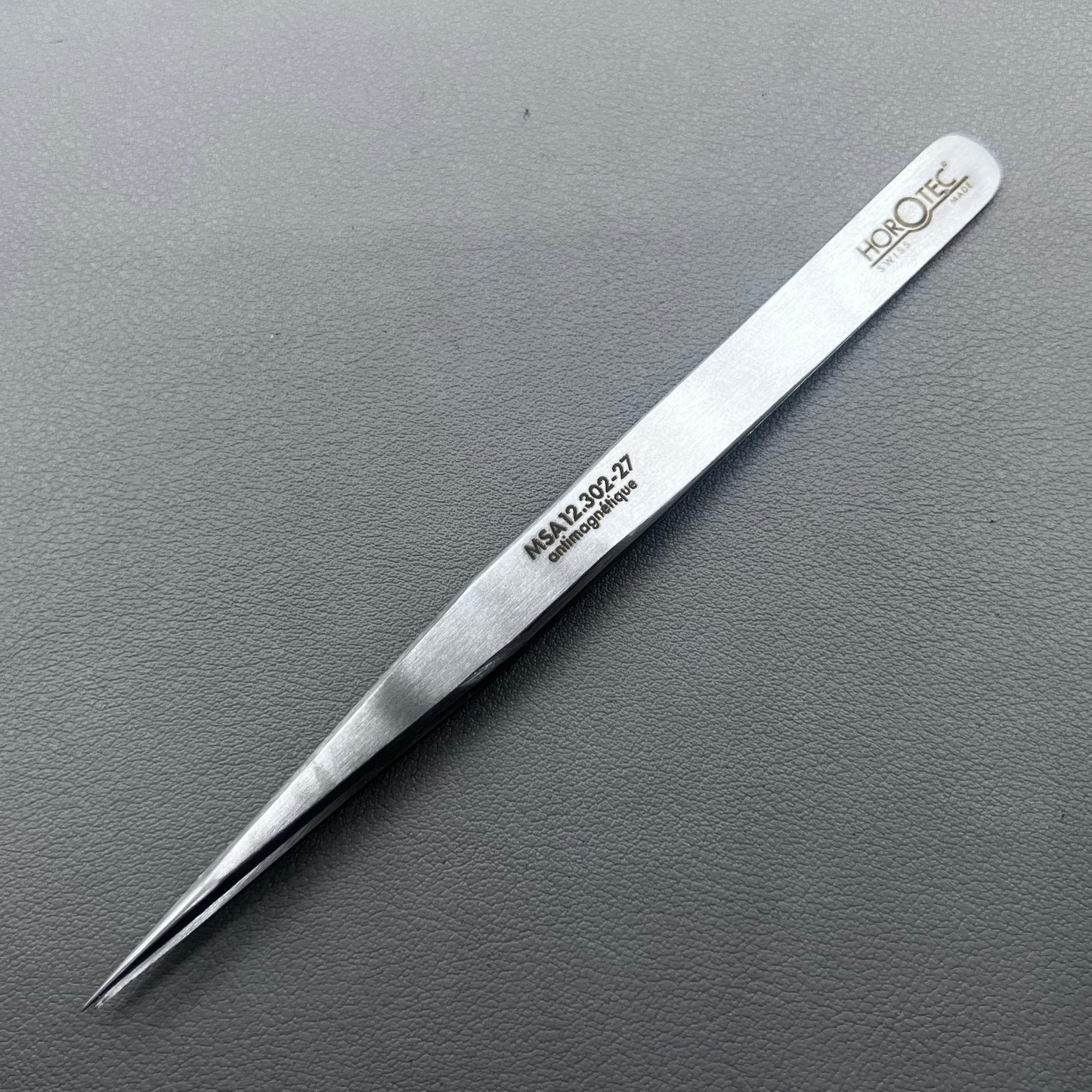 Swiss Horotec MSA12.302-27 strong pointed tweezers for precise stone handling in watch accessories