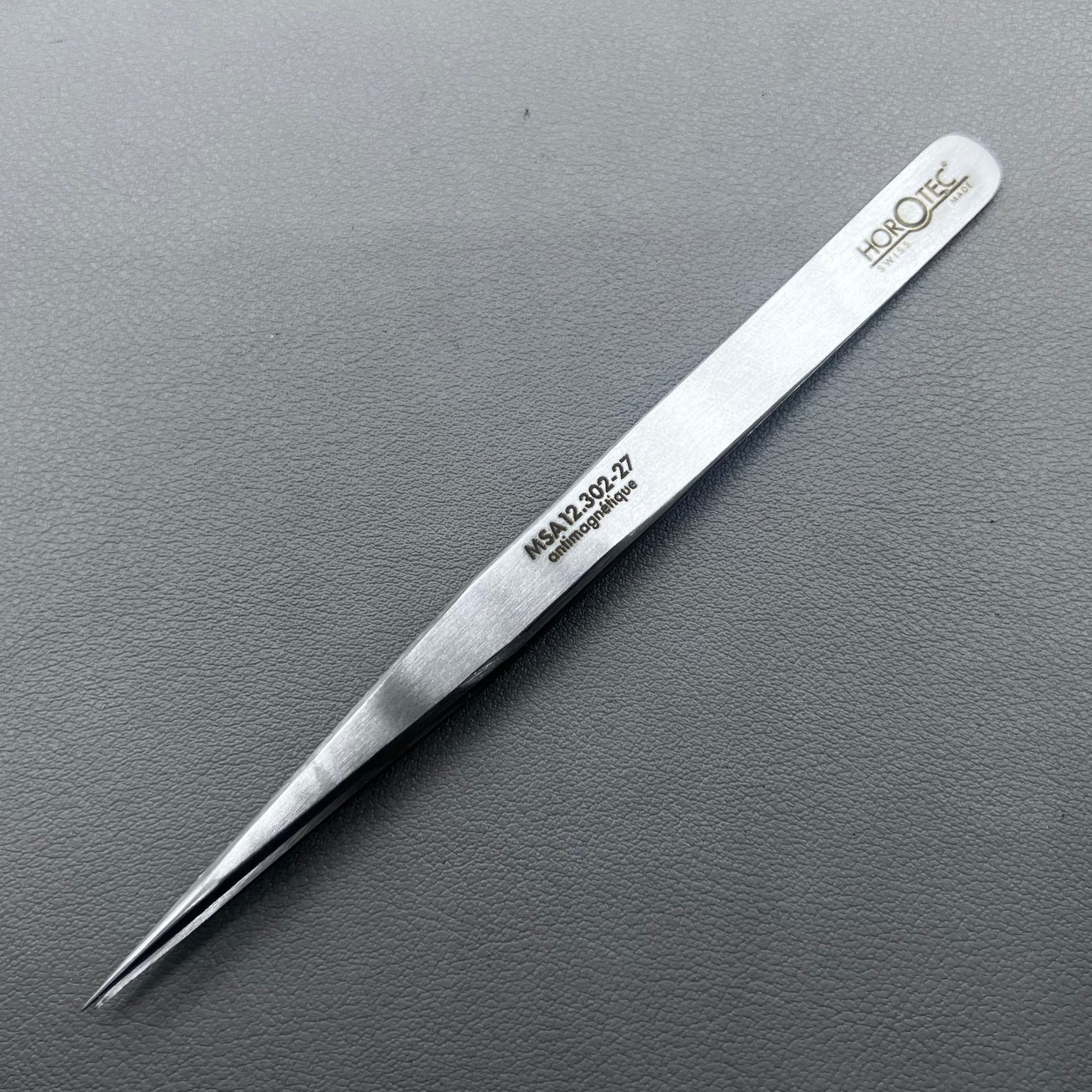 Swiss Horotec MSA12.302-27 strong pointed tweezers for precise stone handling in watch accessories