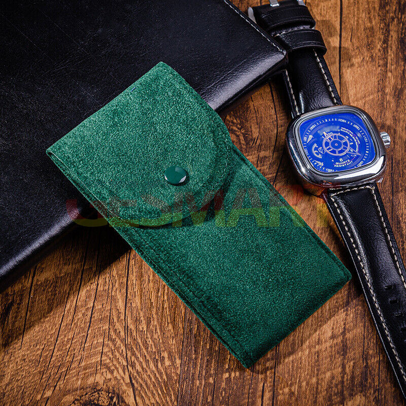 Velvet mechanical watch storage bag, portable travel case protecting single watch securely.
