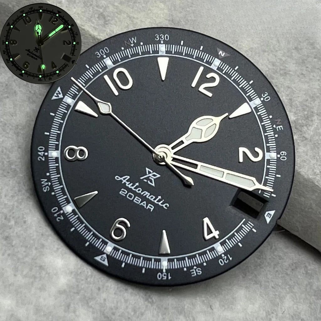 28.5mm Vintage Watch Dial Hands Green Luminous For SKX Mod Fit NH35/36 Movement