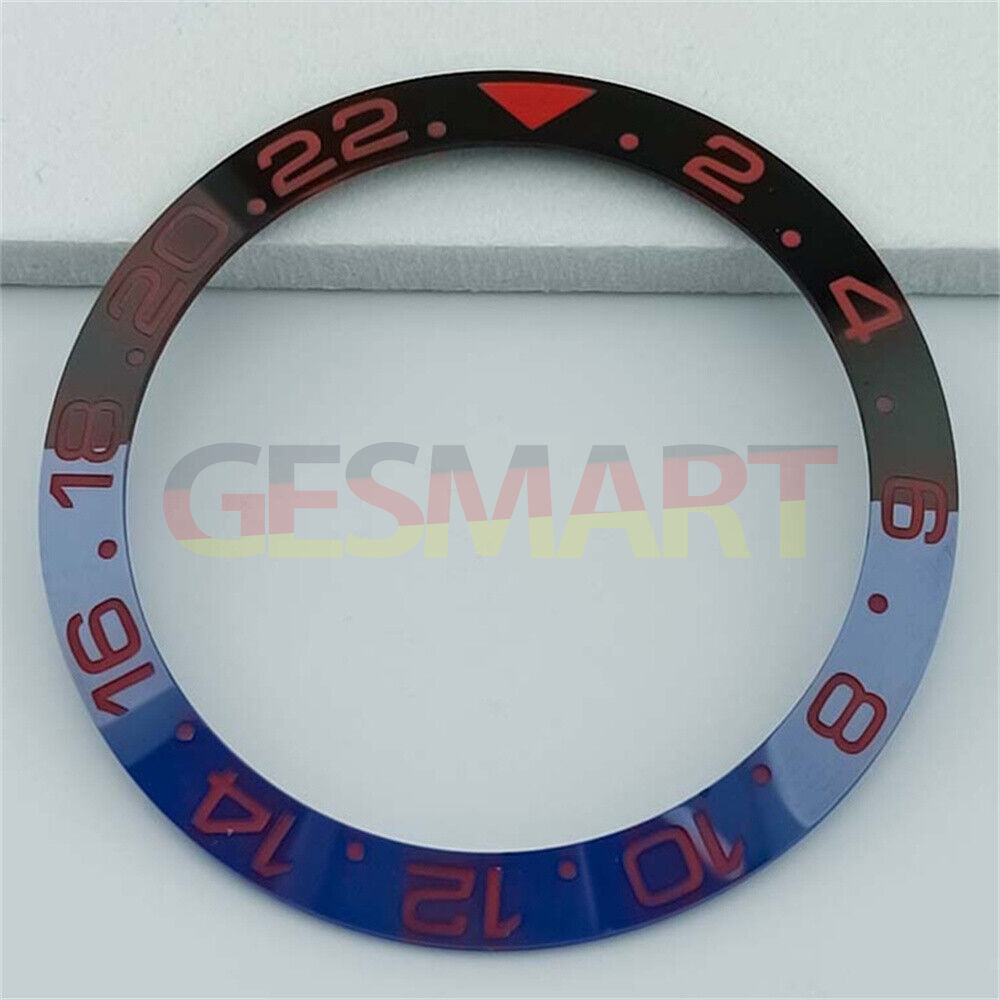 Ceramic 38mm blue and black GMT bezel ring with red font for SUB watches.