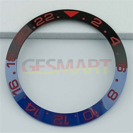 Ceramic 38mm blue and black GMT bezel ring with red font for SUB watches.