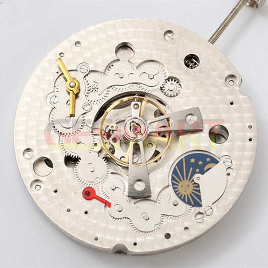 Dandong Silver watch accessory featuring hollow star and moon phase design, automatic mechanical movement, elegant detail.