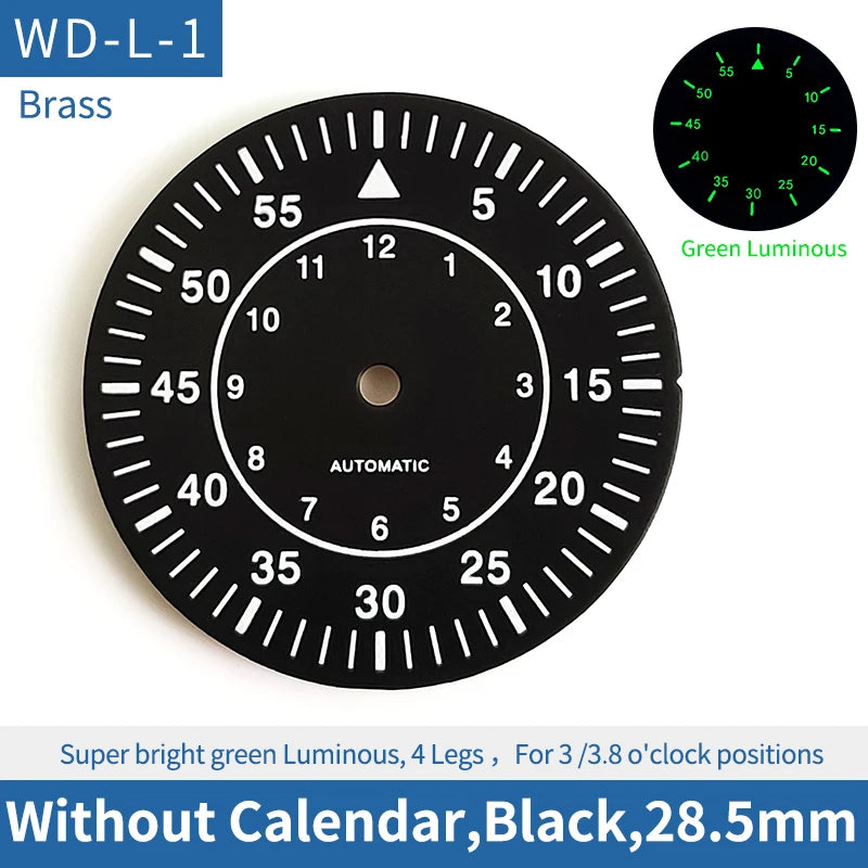Pilot Style Black 28.5mm Watch Dial Fit For Skx007 Skx009 Sprd NH35 NH36 Movement