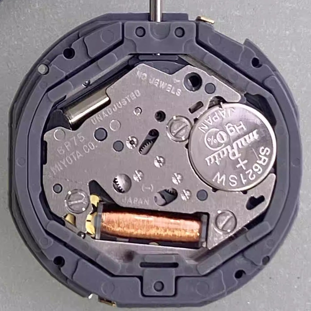 Japan Made Miyota 6P75 quartz movement watch part with high cannon, small second at 3/6/9, precise timekeeping.