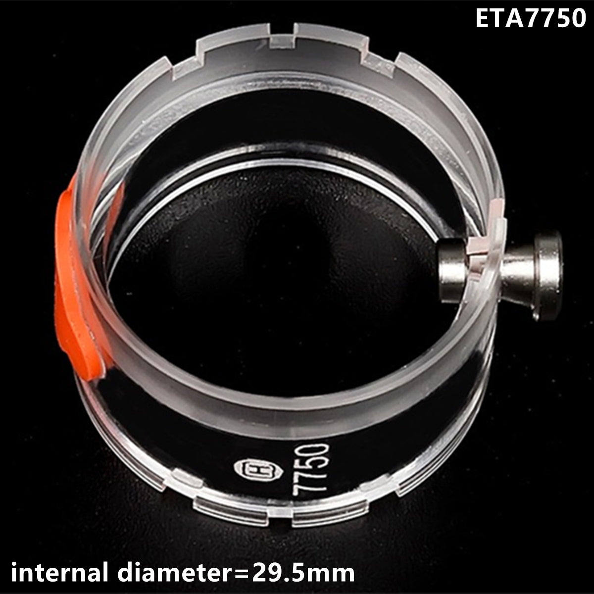 Plastic movement holder with knob for ETA7750 repair tools, ensuring secure watch movement handling.