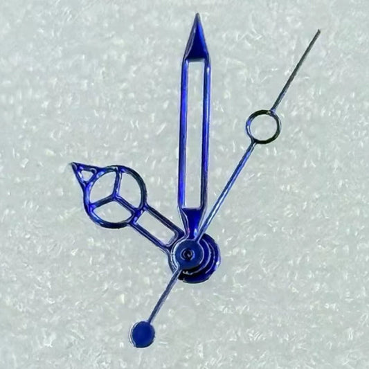 Submariner SUB watch hands with dark blue trim, hollow design for NH35/36 movement.