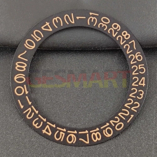 Black background close-up of orange date disk overlay for NH35 NH36 watch movements.