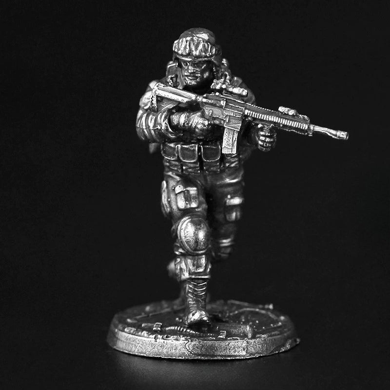 White Brass Figurine Modern Assault Rifleman Miniature - Advancing Tactical Operator