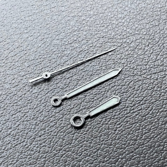 2 Sets Silver Trim Green Lume Watch Hands for Ronda 515 Movement