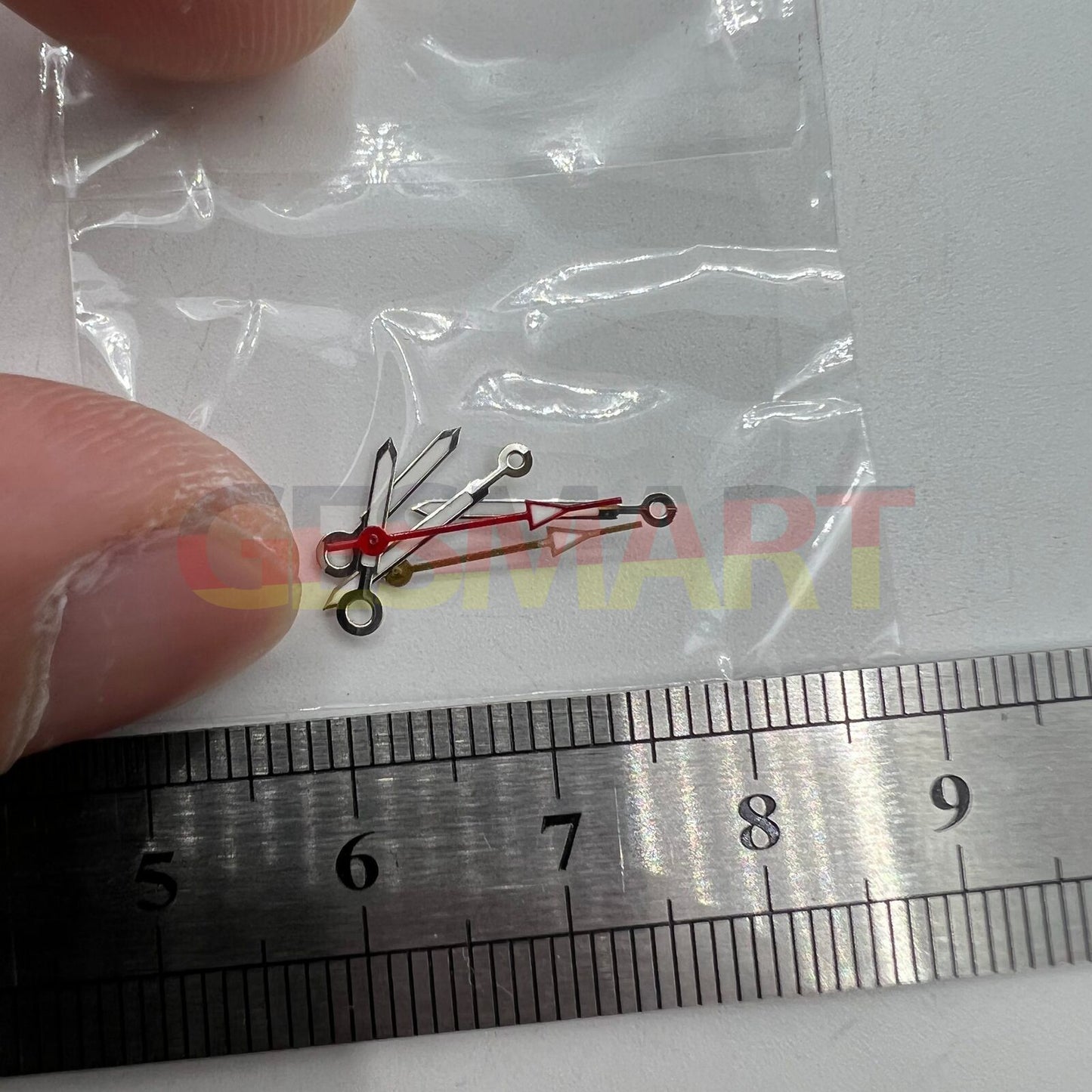 Red and green luminous watch hands set for Miyota 2035 and 2115 movements.