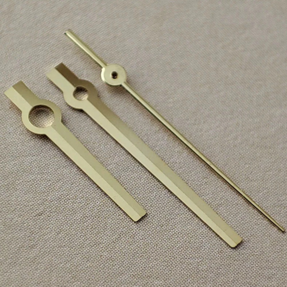 Golden square pointed no lume watch hands, 12.5mm, compatible with NH35/36, NH38, NH72, NH70 movements.