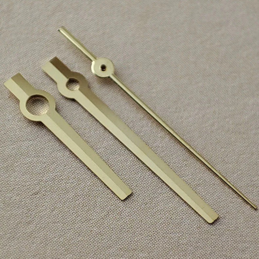 Golden square pointed no lume watch hands, 12.5mm, compatible with NH35/36, NH38, NH72, NH70 movements.