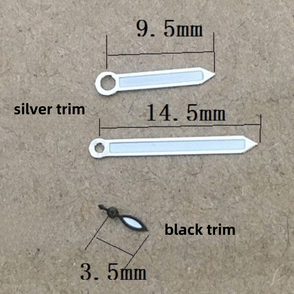 Black Trim Small Second watch hands with 14.5mm size, compatible with Seagull ST6 automatic mechanical movement.