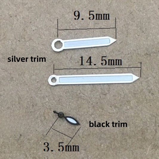 Black Trim Small Second watch hands with 14.5mm size, compatible with Seagull ST6 automatic mechanical movement.