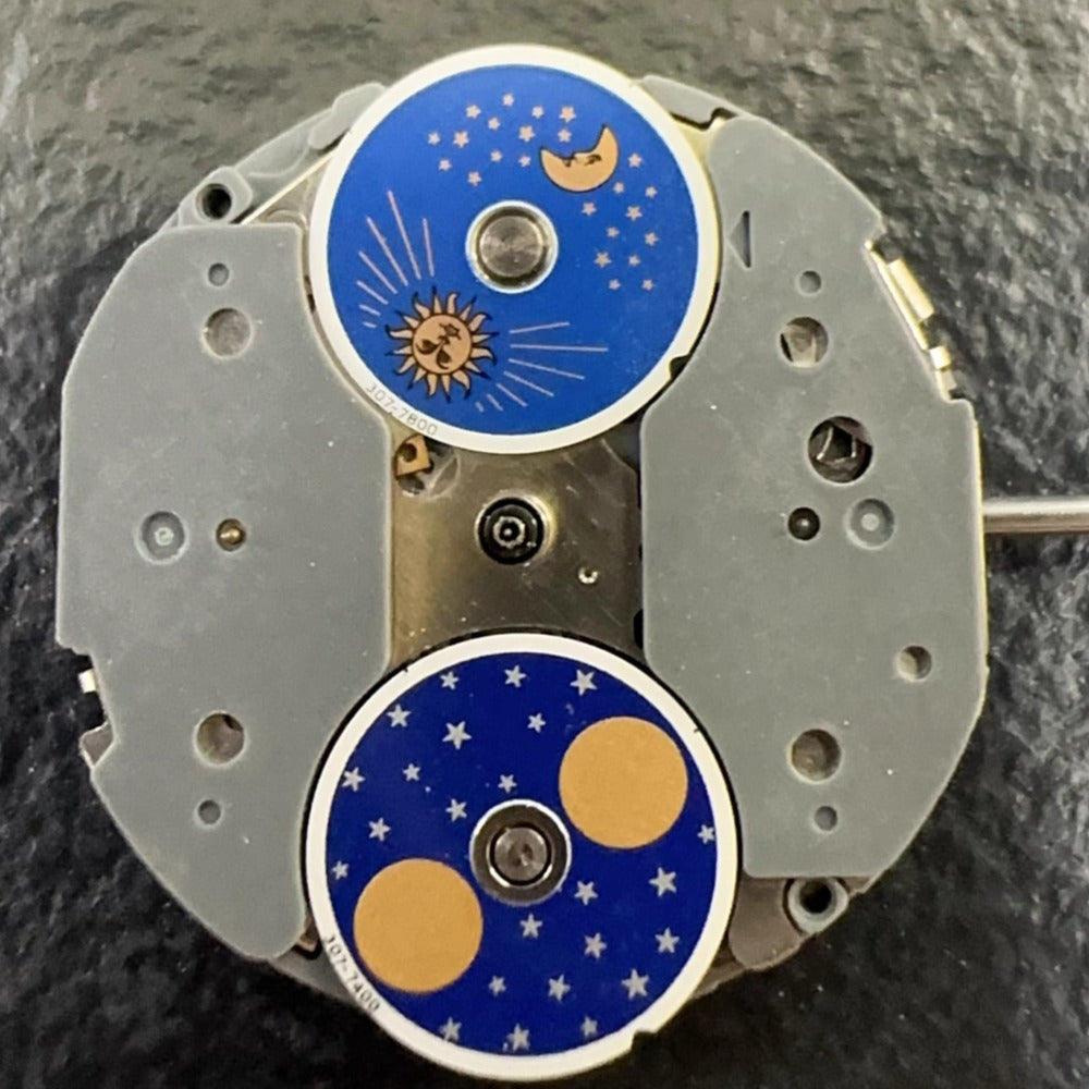 Original Japan Made Miyota 6P90 quartz watch part with 5 hands and moonphase for precise timekeeping.