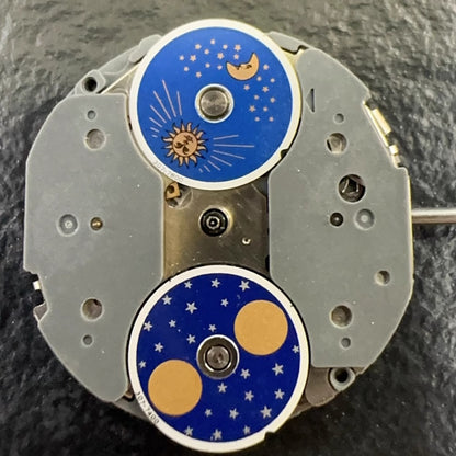 Original Japan Made Miyota 6P90 quartz watch part with 5 hands and moonphase for precise timekeeping.