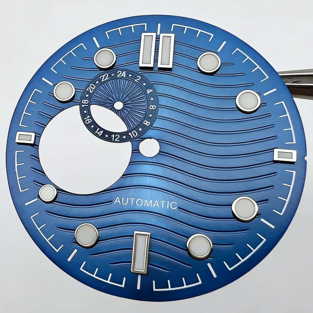 Blue Modified 31mm Wave Pit Green Lume Watch Dial Fit for NH39 Movement