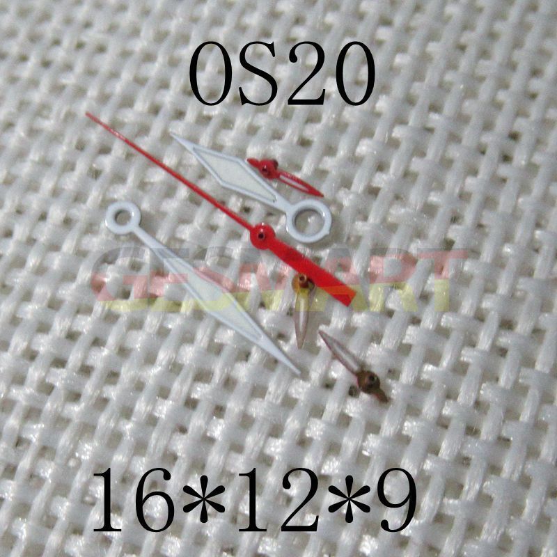 Red second hand with green lume for Miyota OS20 watch movement, precise and luminous time indication.