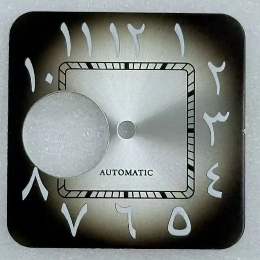 27mm Gradual Grey Sunburst Hollow Arabic Green Lume Square Dial for NH70/NH38