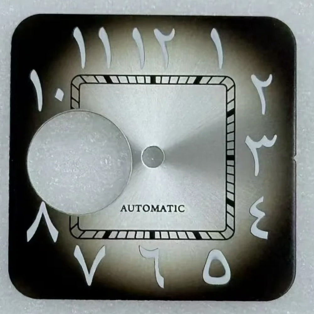 27mm Gradual Grey Sunburst Hollow Arabic Green Lume Square Dial for NH70/NH38